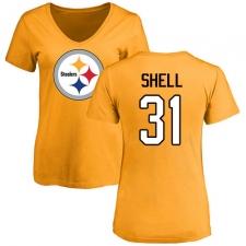NFL Women's Nike Pittsburgh Steelers #31 Donnie Shell Gold Name & Number Logo Slim Fit T-Shirt