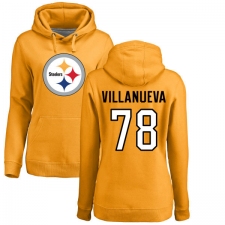 NFL Women's Nike Pittsburgh Steelers #78 Alejandro Villanueva Gold Name & Number Logo Pullover Hoodie