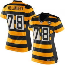 Women's Nike Pittsburgh Steelers #78 Alejandro Villanueva Elite Yellow/Black Alternate 80TH Anniversary Throwback NFL Jersey
