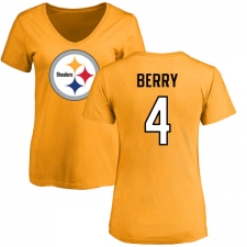 NFL Women's Nike Pittsburgh Steelers #4 Jordan Berry Gold Name & Number Logo Slim Fit T-Shirt