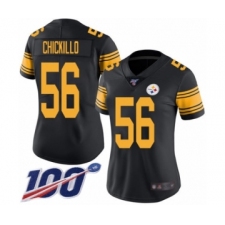 Women's Pittsburgh Steelers #56 Anthony Chickillo Limited Black Rush Vapor Untouchable 100th Season Football Jersey