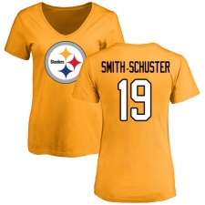 NFL Women's Nike Pittsburgh Steelers #19 JuJu Smith-Schuster Gold Name & Number Logo Slim Fit T-Shirt