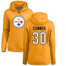 NFL Women's Nike Pittsburgh Steelers #30 James Conner Gold Name & Number Logo Pullover Hoodie