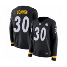 Women's Nike Pittsburgh Steelers #30 James Conner Limited Black Therma Long Sleeve NFL Jersey