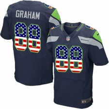 Men's Nike Seattle Seahawks #88 Jimmy Graham Elite Navy Blue Home USA Flag Fashion NFL Jersey