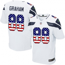 Men's Nike Seattle Seahawks #88 Jimmy Graham Elite White Road USA Flag Fashion NFL Jersey