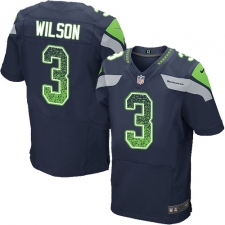 Men's Nike Seattle Seahawks #3 Russell Wilson Elite Navy Blue Home Drift Fashion NFL Jersey