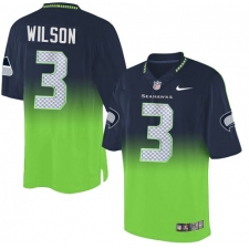 Men's Nike Seattle Seahawks #3 Russell Wilson Elite Navy/Green Fadeaway NFL Jersey