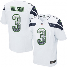 Men's Nike Seattle Seahawks #3 Russell Wilson Elite White Road Drift Fashion NFL Jersey