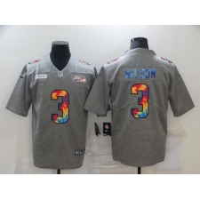 Men's Seattle Seahawks #3 Russell Wilson Gray Rainbow Version Nike Limited Jersey