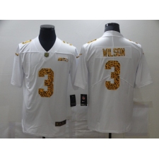 Men's Seattle Seahawks #3 Russell Wilson White Nike Leopard Print Limited Jersey