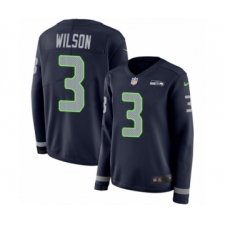 Women's Nike Seattle Seahawks #3 Russell Wilson Limited Navy Blue Therma Long Sleeve NFL Jersey