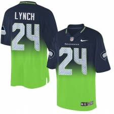 Men's Nike Seattle Seahawks #24 Marshawn Lynch Elite Navy/Green Fadeaway NFL Jersey