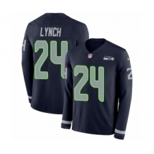Men's Nike Seattle Seahawks #24 Marshawn Lynch Limited Navy Blue Therma Long Sleeve NFL Jersey