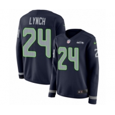 Women's Nike Seattle Seahawks #24 Marshawn Lynch Limited Navy Blue Therma Long Sleeve NFL Jersey