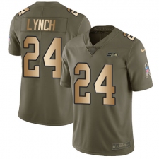 Youth Nike Seattle Seahawks #24 Marshawn Lynch Limited Olive/Gold 2017 Salute to Service NFL Jersey