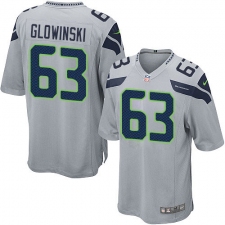 Men's Nike Seattle Seahawks #63 Mark Glowinski Game Grey Alternate NFL Jersey