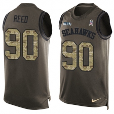 Men's Nike Seattle Seahawks #90 Jarran Reed Limited Green Salute to Service Tank Top NFL Jersey