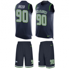 Men's Nike Seattle Seahawks #90 Jarran Reed Limited Steel Blue Tank Top Suit NFL Jersey