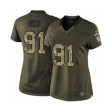 Women's Seattle Seahawks #91 Jarran Reed Elite Green Salute to Service Football Jersey