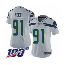 Women's Seattle Seahawks #91 Jarran Reed Grey Alternate Vapor Untouchable Limited Player 100th Season Football Jersey