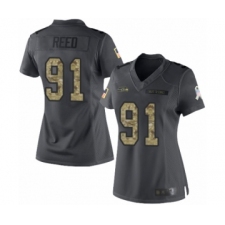 Women's Seattle Seahawks #91 Jarran Reed Limited Black 2016 Salute to Service Football Jersey