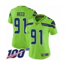 Women's Seattle Seahawks #91 Jarran Reed Limited Green Rush Vapor Untouchable 100th Season Football Jersey