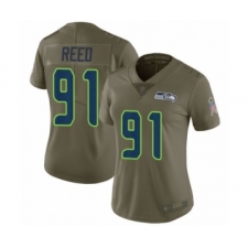 Women's Seattle Seahawks #91 Jarran Reed Limited Olive 2017 Salute to Service Football Jersey