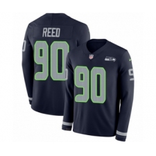 Youth Nike Seattle Seahawks #90 Jarran Reed Limited Navy Blue Therma Long Sleeve NFL Jersey