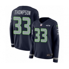 Women's Nike Seattle Seahawks #33 Tedric Thompson Limited Navy Blue Therma Long Sleeve NFL Jersey