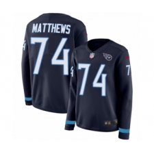 Women's Nike Tennessee Titans #74 Bruce Matthews Limited Navy Blue Therma Long Sleeve NFL Jersey
