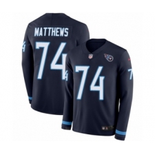 Youth Nike Tennessee Titans #74 Bruce Matthews Limited Navy Blue Therma Long Sleeve NFL Jersey
