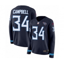 Women's Nike Tennessee Titans #34 Earl Campbell Limited Navy Blue Therma Long Sleeve NFL Jersey