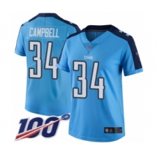 Women's Tennessee Titans #34 Earl Campbell Limited Light Blue Rush Vapor Untouchable 100th Season Football Jersey