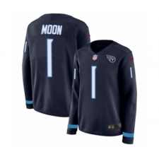 Women's Nike Tennessee Titans #1 Warren Moon Limited Navy Blue Therma Long Sleeve NFL Jersey