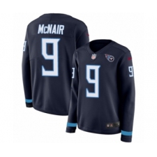 Women's Nike Tennessee Titans #9 Steve McNair Limited Navy Blue Therma Long Sleeve NFL Jersey