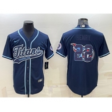 Men's Tennessee Titans #22 Derrick Henry Navy Team Big Logo With Patch Cool Base Stitched Baseball Jersey