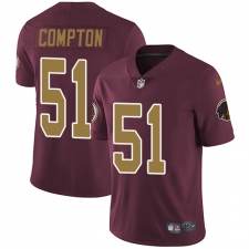 Men's Nike Washington Redskins #51 Will Compton Burgundy Red/Gold Number Alternate 80TH Anniversary Vapor Untouchable Limited Player NFL Jersey