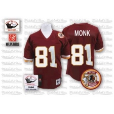 Mitchell and Ness Washington Redskins #81 Art Monk Burgundy Red Team Color 50TH Patch Authentic Throwback NFL Jersey