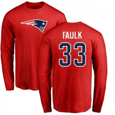 NFL Nike New England Patriots #33 Kevin Faulk Red Name & Number Logo Long Sleeve T-Shirt