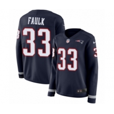 Women's Nike New England Patriots #33 Kevin Faulk Limited Navy Blue Therma Long Sleeve NFL Jersey