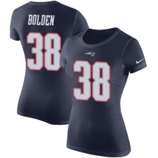 Women's Nike New England Patriots #38 Brandon Bolden Navy Blue Rush Pride Name & Number T-Shirt