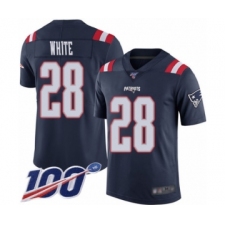 Men's New England Patriots #28 James White Limited Navy Blue Rush Vapor Untouchable 100th Season Football Jersey