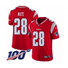 Men's New England Patriots #28 James White Limited Red Inverted Legend 100th Season Football Jersey