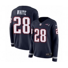 Women's Nike New England Patriots #28 James White Limited Navy Blue Therma Long Sleeve NFL Jersey