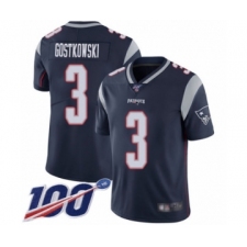 Men's New England Patriots #3 Stephen Gostkowski Navy Blue Team Color Vapor Untouchable Limited Player 100th Season Football Jersey