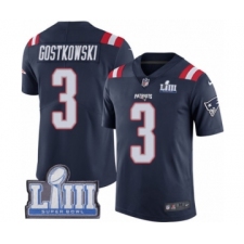 Men's Nike New England Patriots #3 Stephen Gostkowski Limited Navy Blue Rush Vapor Untouchable Super Bowl LIII Bound NFL Jersey