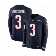 Men's Nike New England Patriots #3 Stephen Gostkowski Limited Navy Blue Therma Long Sleeve NFL Jersey