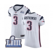 Men's Nike New England Patriots #3 Stephen Gostkowski White Vapor Untouchable Elite Player Super Bowl LIII Bound NFL Jersey