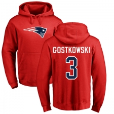 NFL Nike New England Patriots #3 Stephen Gostkowski Red Name & Number Logo Pullover Hoodie
